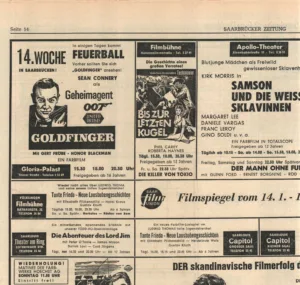 Eine alte Kino-Anzeige für "Goldfinger". 